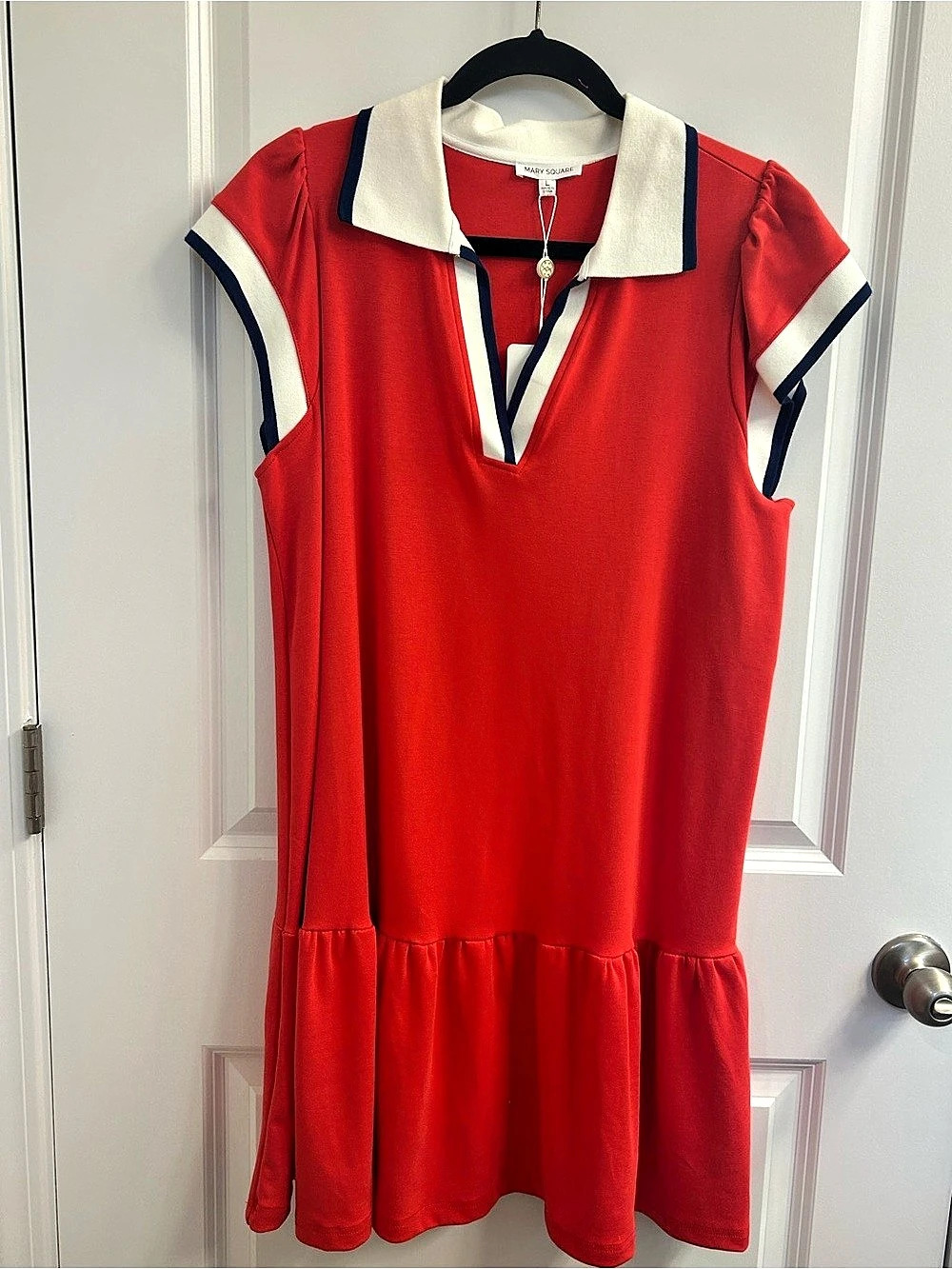 Mary Square Red/White Ruffle Carissa Dress Size Large NWT